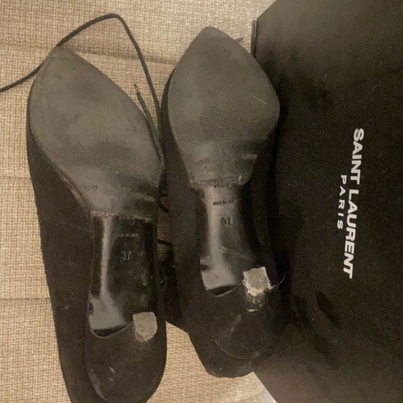 YSL Saint Laurent Paris Black Suede Kitten Heel Lace Up Ankle Boots, Sz 37 - Picture 3 of 5